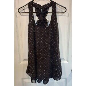 Women's Bisou Bisou Dotted Ruffle Back Tank Top Black Gold XS